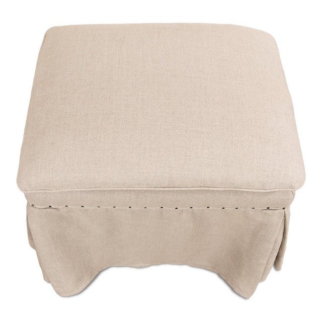 Skirted Linen Ottomans, Beige on Natural Oak, Sets of 2 For Sale - Image 4 of 8