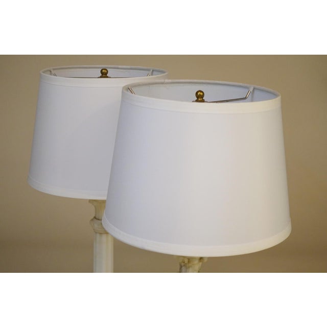 1950s Neo Classic Hollywood Regency Modern Carrara Marble Corinthian Style Column Table Lamps - a Pair For Sale - Image 10 of 12