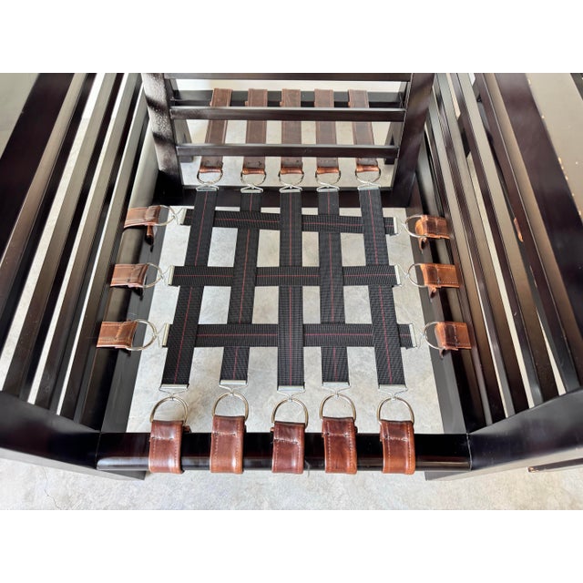 Brown Oversize - Vintage Century Furniture Solid Wood & Leather Strapped Seating Lounge Chairs - A Pair For Sale - Image 8 of 12