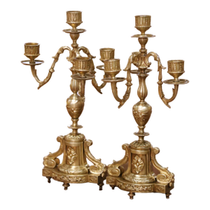 Pair of 19th Century French Louis XVI Style Bronze Four-Light Candelabras
