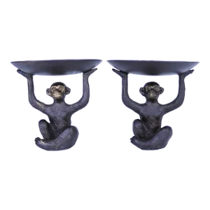 Pair of Mid 20th Century Brass Monkey Butler Display Stands or Pillar Candle Holders