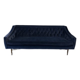 Mid-Century Modern Kim Salmela "Coco" Sofa — Indigo Blue Tufted Velvet For Sale