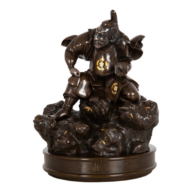 Antique Japanese Meiji Period Bronze Sculpture Okimono of Samurai Warrior For Sale