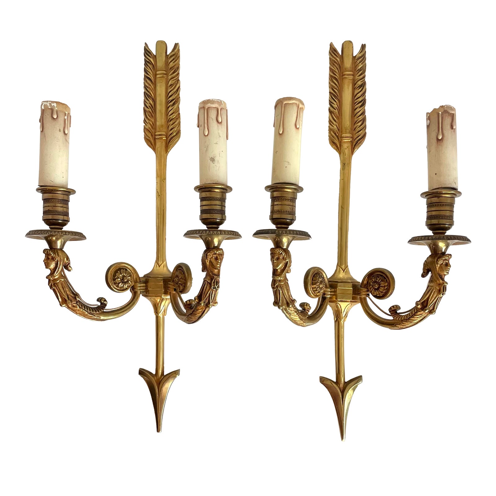 Directoire Empire Arrow DoubleLighted Gold Wall Sconces Chairish