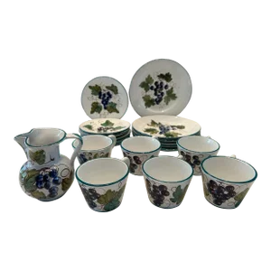 Vintage Tuscan Style Grapevine Luncheon Set for Six & Pitcher, Made in Italy- 19 Pieces
