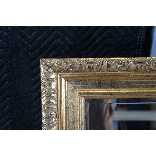 Hollywood Regency Rectangular Carved Wall Hanging Mirror Beveled Frame Gold 43" For Sale - Image 6 of 11