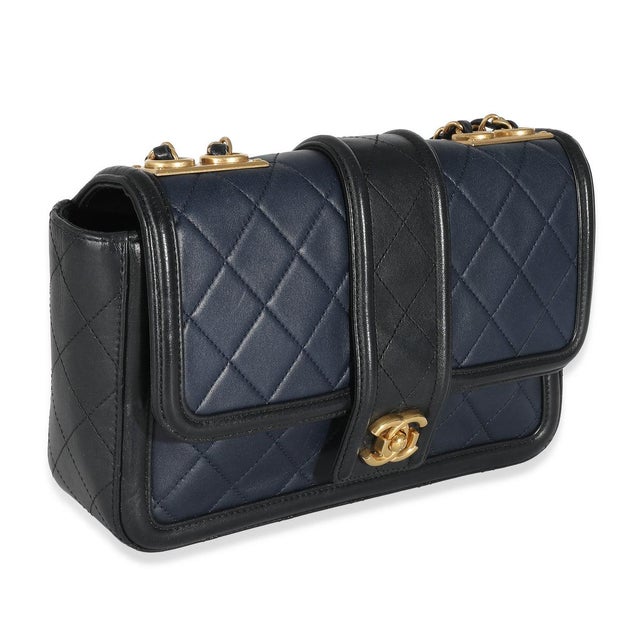 Black Navy Black Quilted Lambskin Medium Elegant CC Flap Bag For Sale - Image 8 of 9