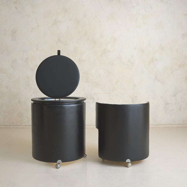 Mid 20th Century Black Dilly Dally Vanity Table + Stool Attributed to Luigi Massoni for Poltrona Frau, 1968 For Sale - Image 5 of 11