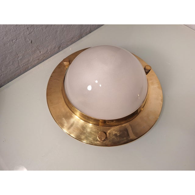 Metal LSP6 Tommy Model Ceiling Lights in Brass Structure and Frosted Glass Lampshade by Luigi Caccia Dominioni for Azucena, 1950s, Set of 2 For Sale - Image 7 of 9