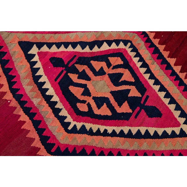 Textile Mid-20th Century Turkish Kilim Red Handmade Tribal Wool Rug For Sale - Image 7 of 8