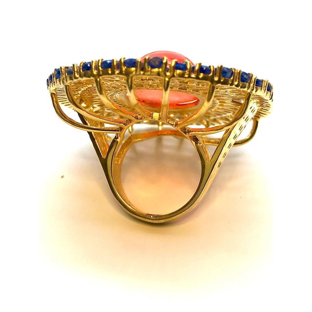 Orange Bochic "Orient" Natural Orange Opal, Kyanite & Diamond Ring Set In 18K & Silver For Sale - Image 8 of 18