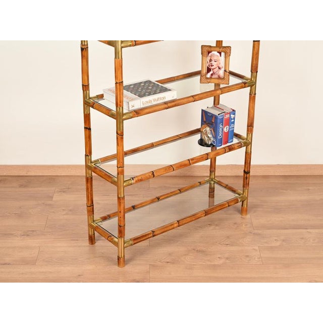 Large Italian Arch Shelf in Rattan and Brass, 1970s For Sale - Image 14 of 17