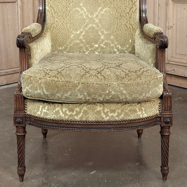 Pair of 19th Century French Louis XVI Walnut Armchairs ~ Bergeres For Sale - Image 10 of 17