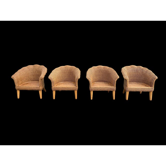 Brown Vintage Wicker Scalloped Shell Club Chairs - a Set For Sale - Image 8 of 11