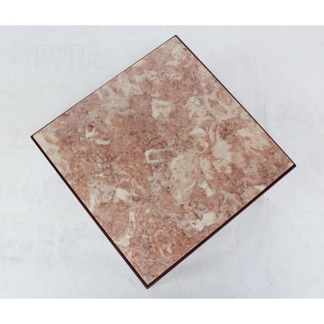 Wood Mid-Century Modern Low Profile Square Marble Top Side End Tables Stand MINT - A Pair For Sale - Image 7 of 8