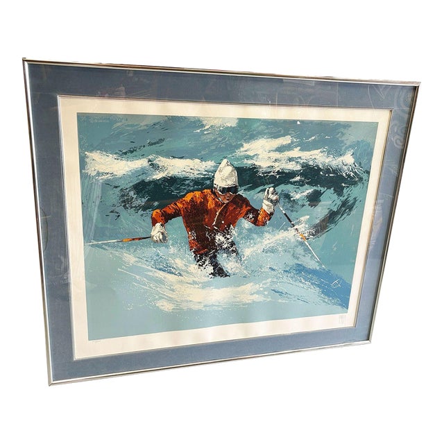 1980s Mark King "Powder Skier" Hand Signed Art Serigraph Limited 247/325, Framed For Sale