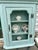 Wood French Provincial Mid-Century Distressed Green Cabinet, With 2 Shelves For Sale - Image 7 of 12