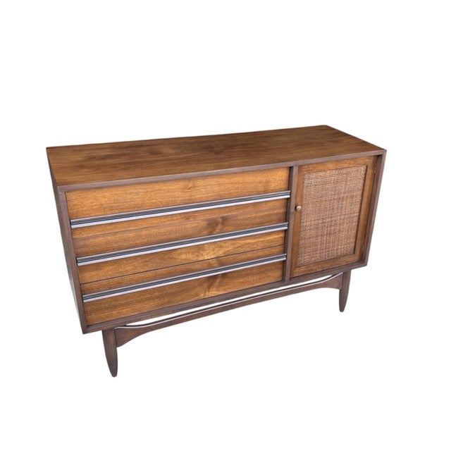 Chestnut Mid-Century Modern Walnut & Rattan Cabinet – Restored Danish Modern Credenza For Sale - Image 8 of 11