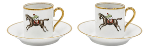 Vintage Hertel Jacob Bavaria Equestrian Demitasse Cups Saucers Set 2 Germany - 4 pcs