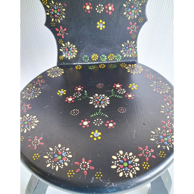 Pair of Vintage Hand-Painted Folk Art Chairs, Scandinavian Decorative Folk Chairs, Cottage Accent Chairs For Sale - Image 6 of 17