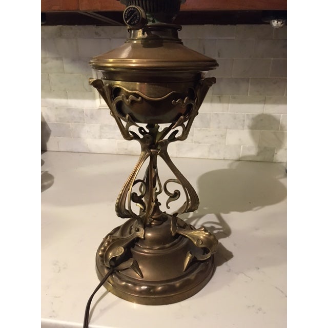 19th Century Art Nouveau Brass Converted Oil Lamp From Messengers For Sale - Image 11 of 17