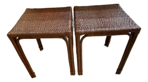 Vintage Mahogany Color Wicker End Tables, a Pair