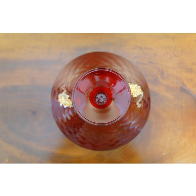 Vintage Ruby Red Murano Art Glass Footed Compote With Applied Grapes For Sale - Image 12 of 12