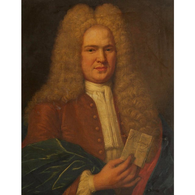 English Early 18th Century English Portrait of a Gentleman in Powdered Wig For Sale - Image 3 of 4