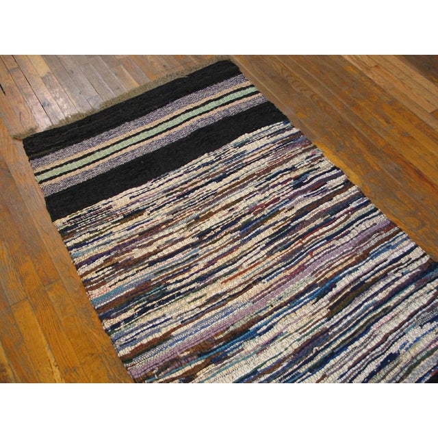 1940s Multicolor Stripe Antique American Rag Rug 3' 4" X 6' 4" Hand Knotted Wool Carpet For Sale In New York - Image 6 of 7