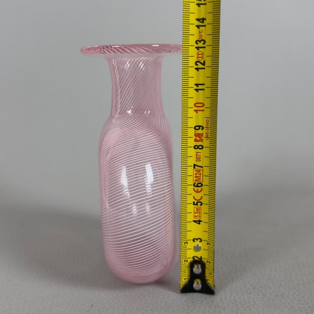 Italian Modern Pink Murano Glass Vase in Half Filigree, 1970s For Sale - Image 10 of 11