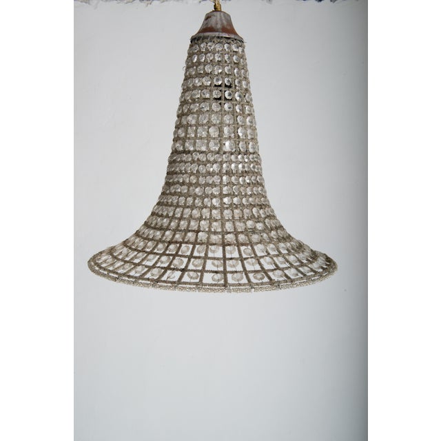 1970s French Bell Shaped Glass Pendant Chandelier, Beaded Metal For Sale - Image 4 of 13