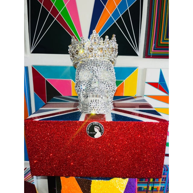 Wood Her Majesty Queen Elizabeth II (Original Swarovski Creation With Custom Made Base and Crown) For Sale - Image 7 of 12