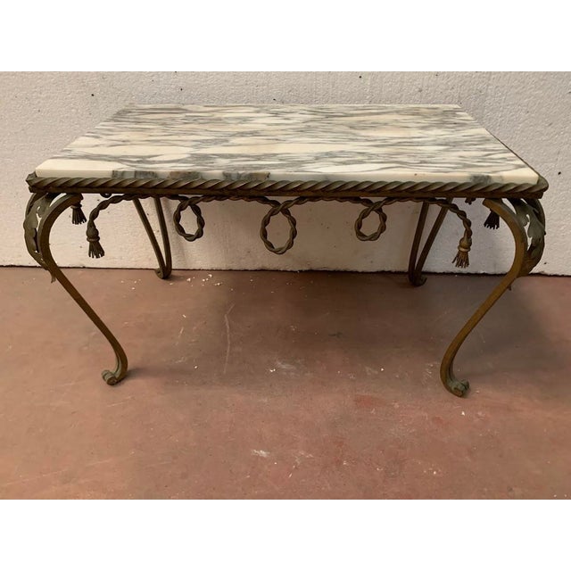 20th Century Hammered Wrought Iron Coffee Table with Breccia Marble Top For Sale - Image 8 of 9