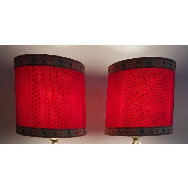 Vintage Table Lamps with Figurative Brass Base and Handmade Fabric Shade, 1960s, Set of 2 For Sale - Image 9 of 12
