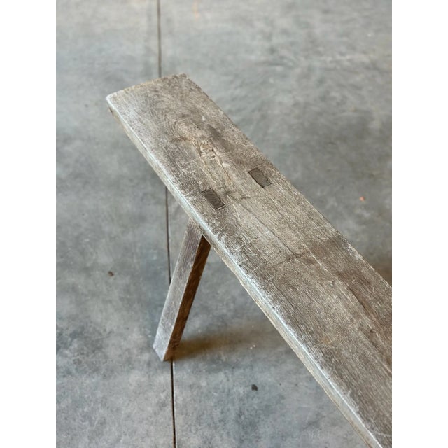 Primitive Oak Plank Wood Bench For Sale In New York - Image 6 of 6