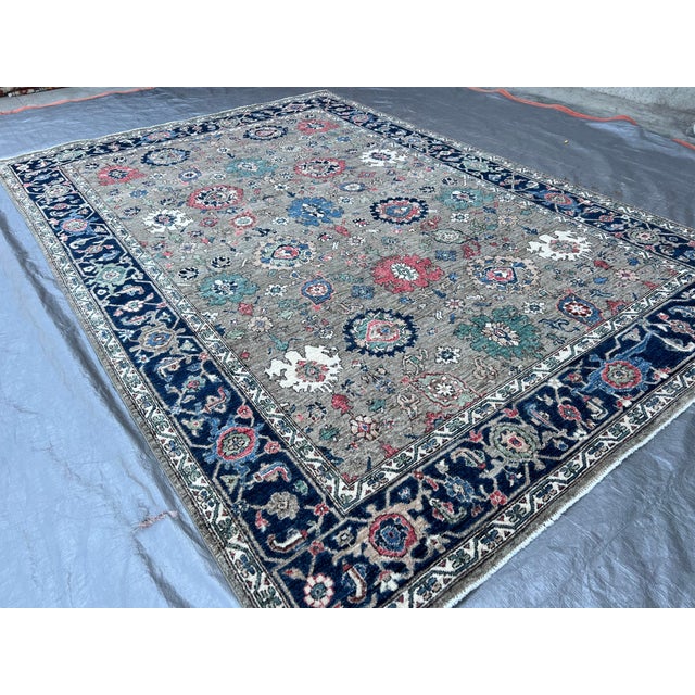 Serapi Modern Gray Style Handmade Floral Designed Wool Hand Knotted Rug For Sale - Image 10 of 12