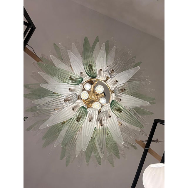 Murano Sputnik Murano Style Glass Palmetta Chandelier Clear and Green For Sale - Image 4 of 11