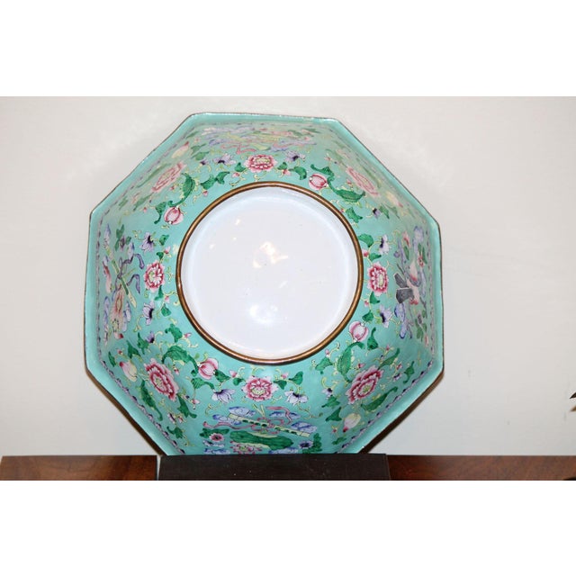 Turquoise Large 9.5" Antique Octagonal Canton Enamel Cloisonne Bowl For Sale - Image 8 of 8