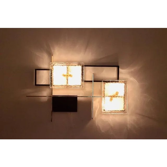 1970s Large Brass and Murano Glass Wall Lamp or Sconce Sculpture, 1970s For Sale - Image 5 of 6