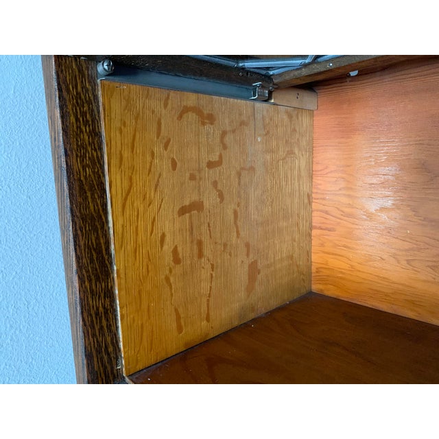 Antique Globe Wernicke Barrister Bookcase Quartersawn Oak W/ Drop Front Secretary Desk + Leaded Glass For Sale - Image 15 of 18