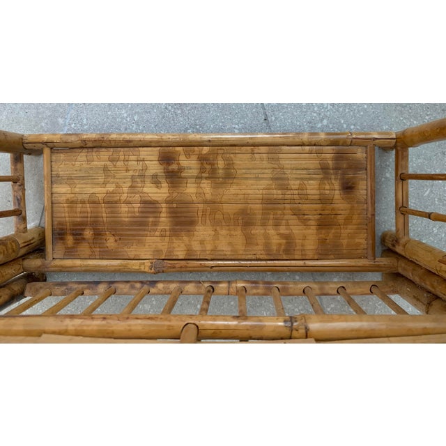 Wood Vintage 1970’s 'Scorched Tortoise' Bamboo, Rattan Petite Folding 2-Tier Etagère For Sale - Image 7 of 12