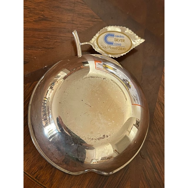 Lovely 24 Kt gold plated silverplated dish in a shape of an apple with leaves.