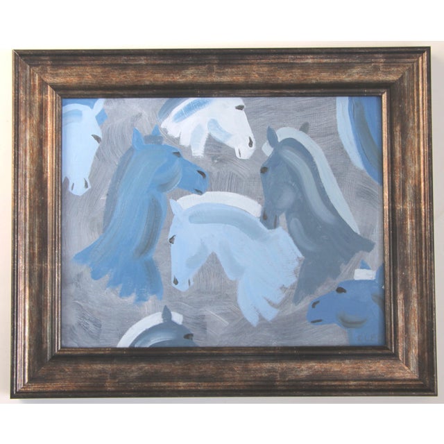 Contemporary Horses Portraits Art Deco Impressionism Minimalism Green Original Oil Painting by Cleo Plowden For Sale - Image 3 of 7
