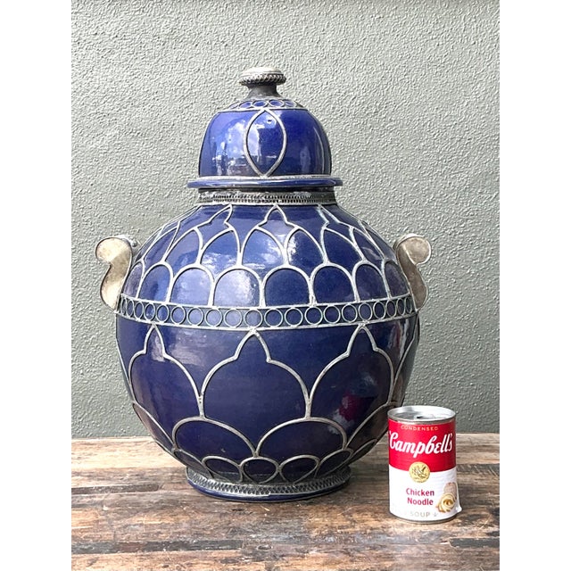 Ceramic Vintage Moroccan Glazed Ceramic Lidded Urn For Sale - Image 7 of 12