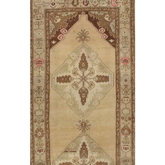Vintage Turkish Kars runner handwoven of high-quality wool in warm neutral colors. Colors: beige/brown/multi