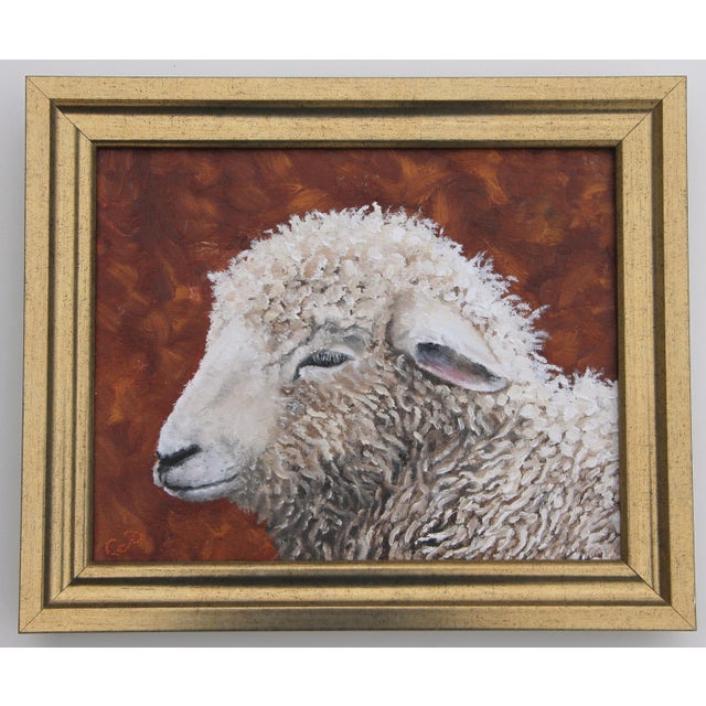 Sheep With Lamb English Traditional Impressionist Landscape Antique White, Brown, Green Oil Painting by Cleo Plowden For Sale - Image 6 of 7