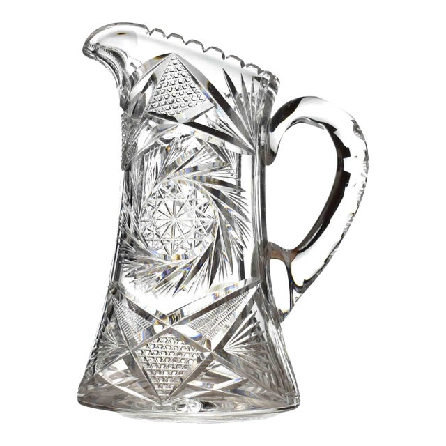 Early 20th Century American Brilliant Cut Glass Water Drink Pitcher For Sale