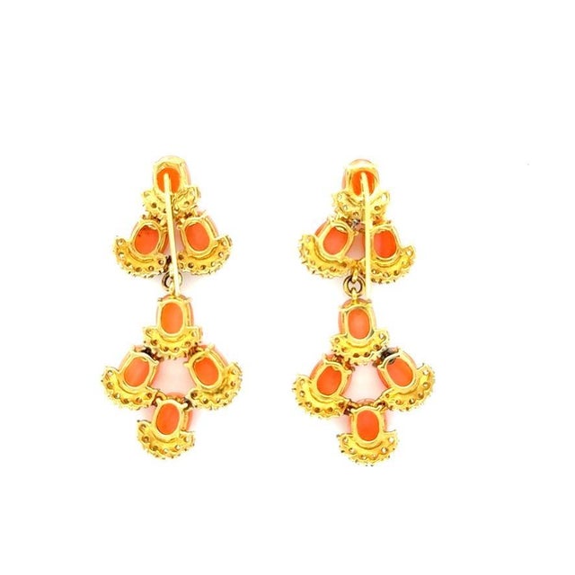 Vintage Coral and Diamond Drop Earrings, Pair For Sale - Image 4 of 4