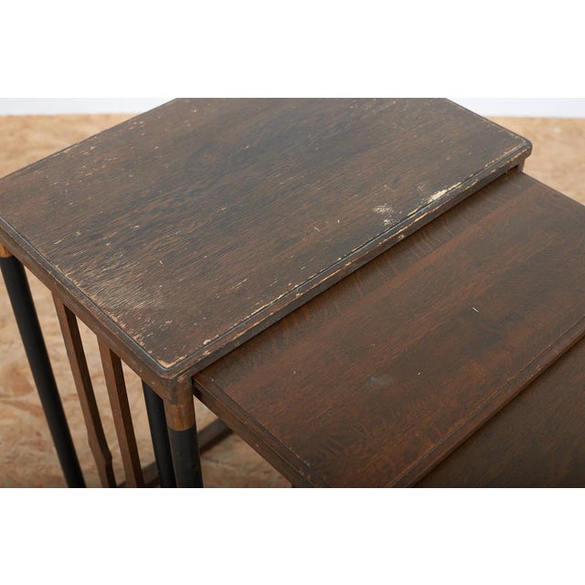 Black Vienna Secession Nesting Tables with Wooden Base, Brass Accents, and Oak Tops, Set of 4 For Sale - Image 8 of 14