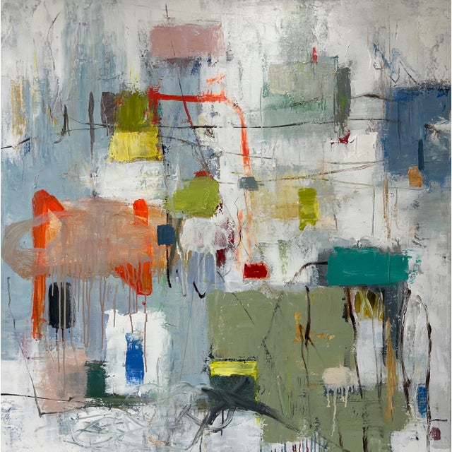 Bold and expressive original abstract painting featuring a rich composition of layered colors and energetic linework. Pops...